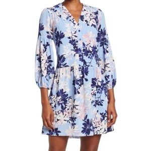 NWT VINCE CAMUTO Floral 3/4 Sleeve Button Front Side Pockets Mini Dress Size 6